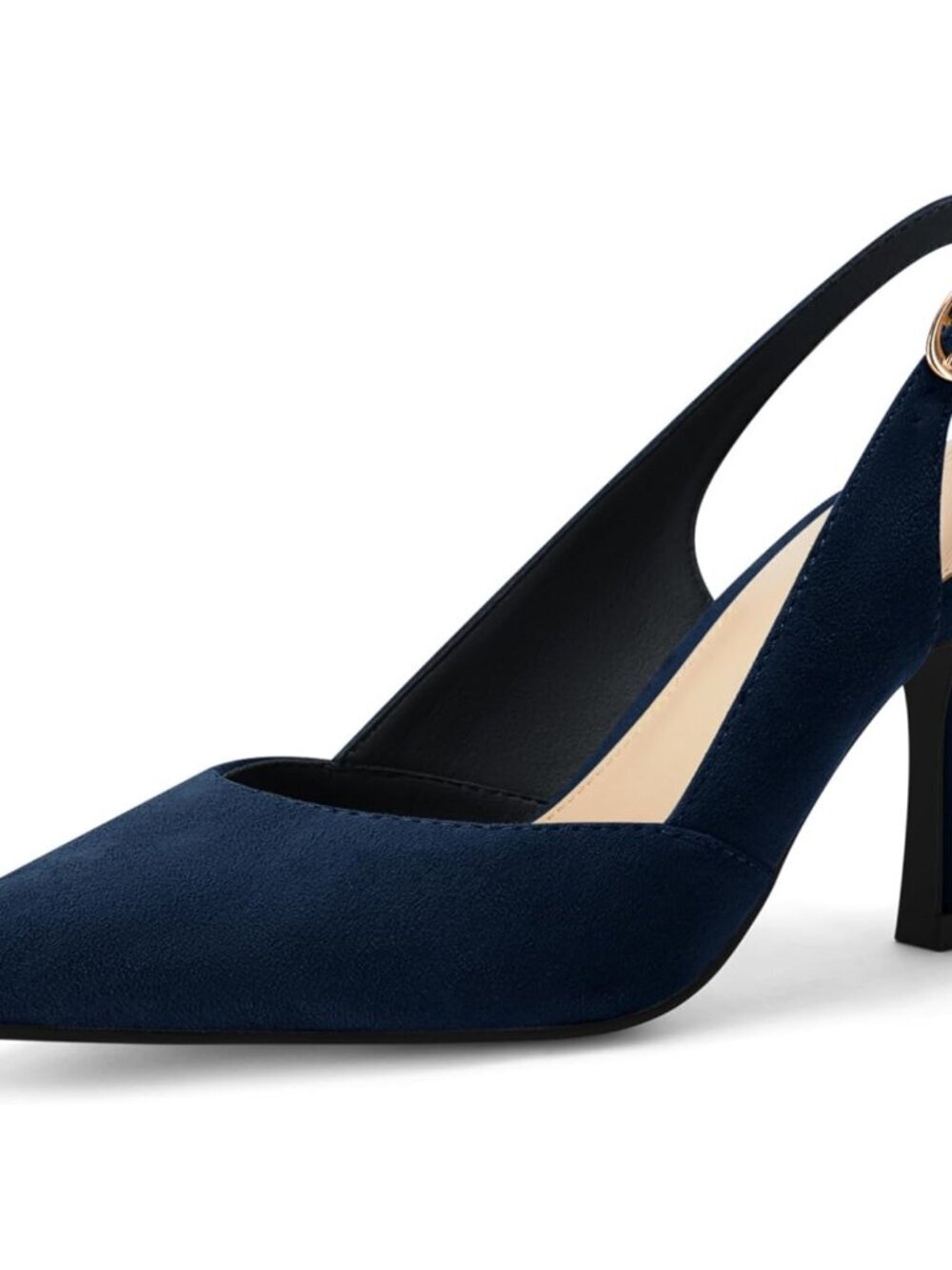 Women's Navy/suede Slingback Kitten Heels Closed Pointed Toe Pumps Shoes